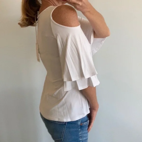 White Cold Shoulder Tie Front Top - Picture 7 of 14